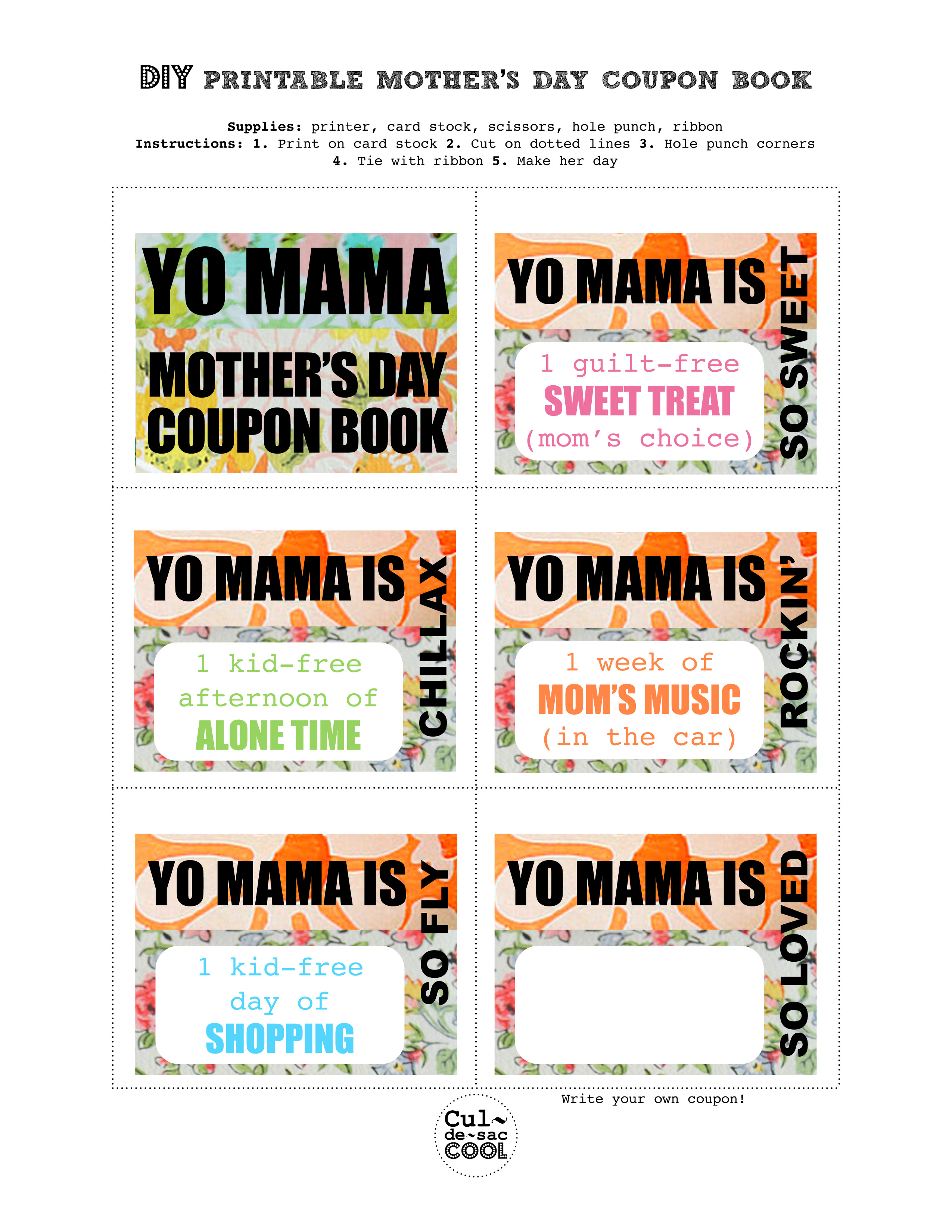 DIY Printable Mother’s Day Coupon Book‘Yo Mama’