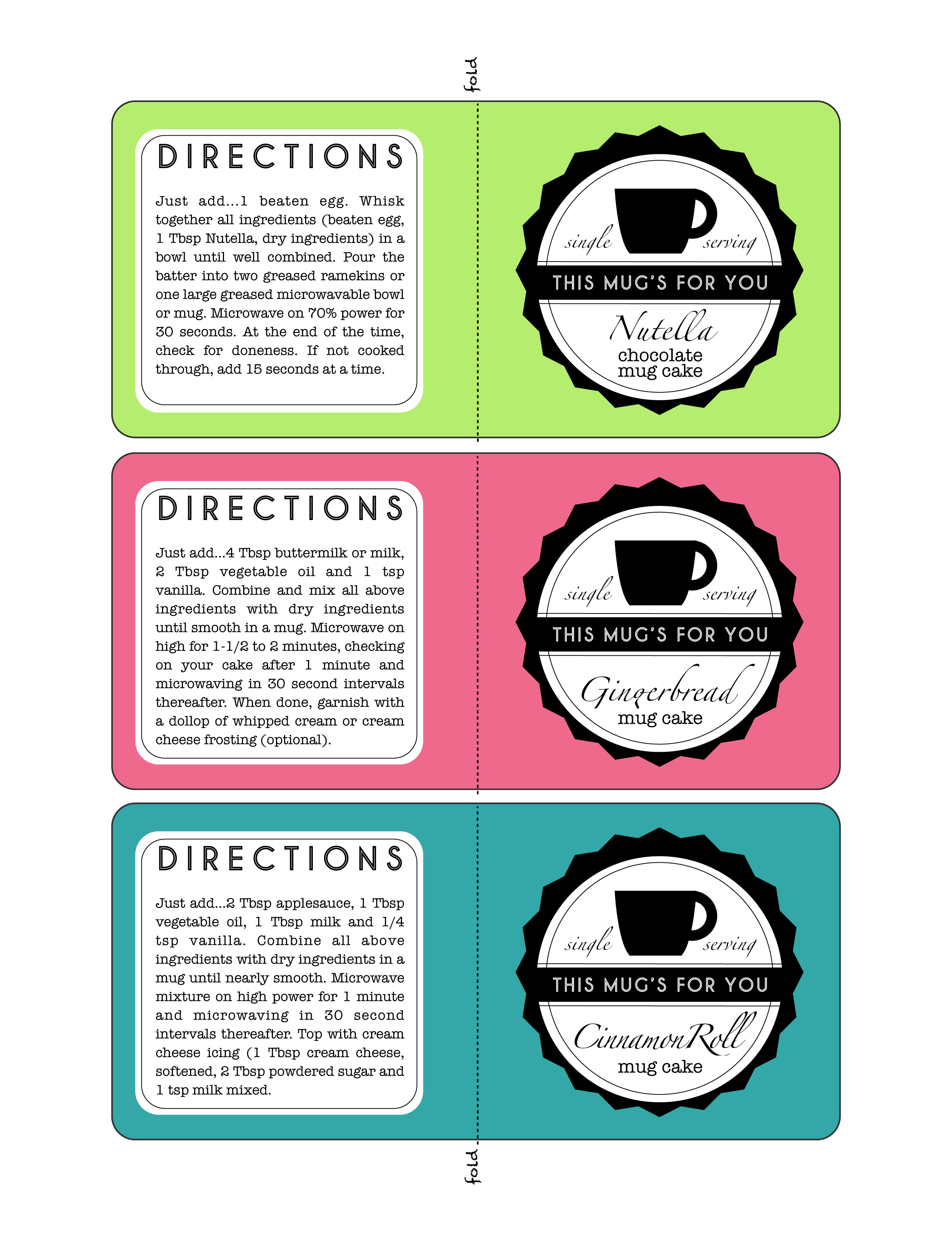 3 diy holiday mug cake gifts with printable recipe tags