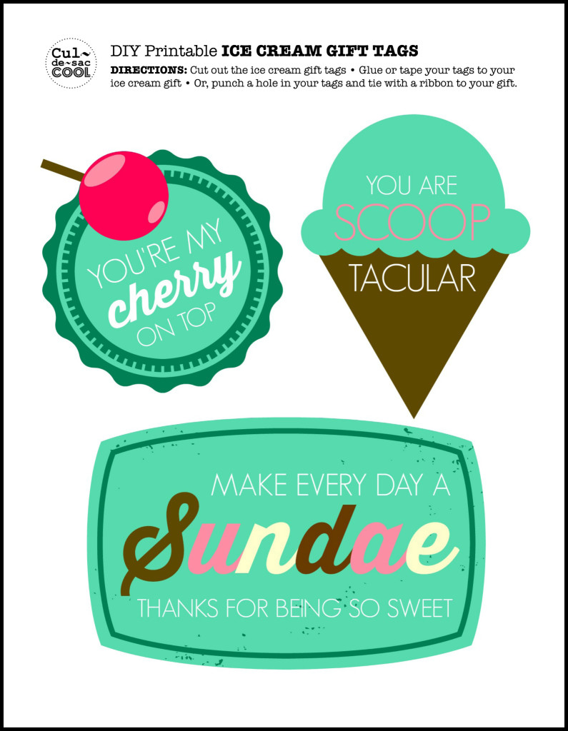 DIY Ice Cream Gift with free Printable Tags