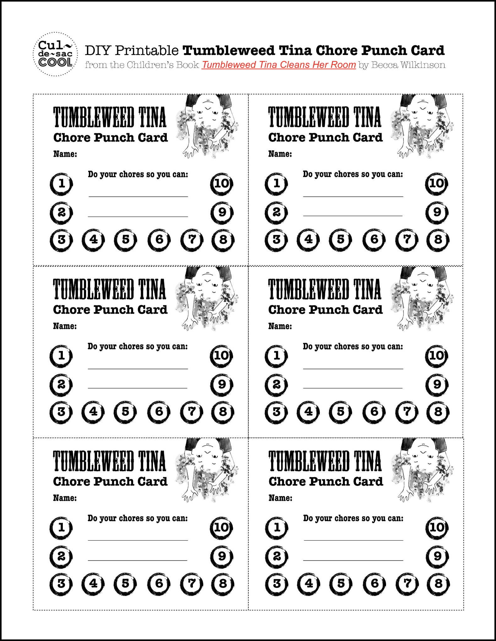 DIY Printable Tumbleweed Tina Chore Punch Card from the Children